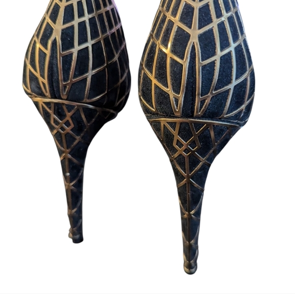 Sam Edelman, Janae,Elegant Black and Gold Peep-Toe Heels,8.5 - Picture 3 of 3